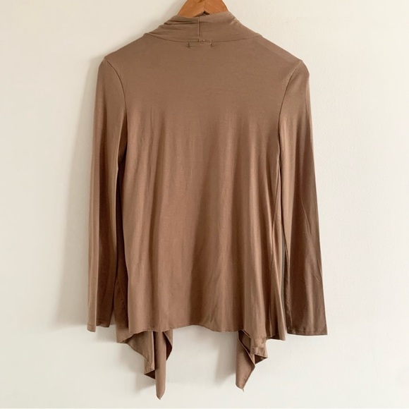 NWT Drape Front Open Cardigan Long Sleeve Irregular Hem Brown Cover Up Sweater! - Picture 11 of 15